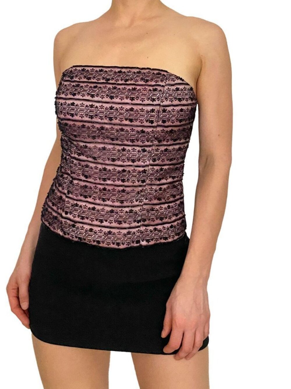 Cache pink and black lace beaded top